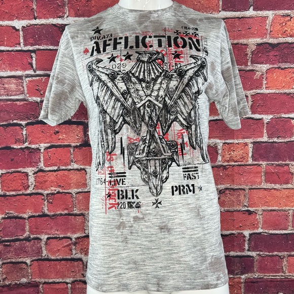 Affliction Men's Short Sleeve Graphic T-shirt -Gray/Black -Various Sizes- NWT - Picture 1 of 9